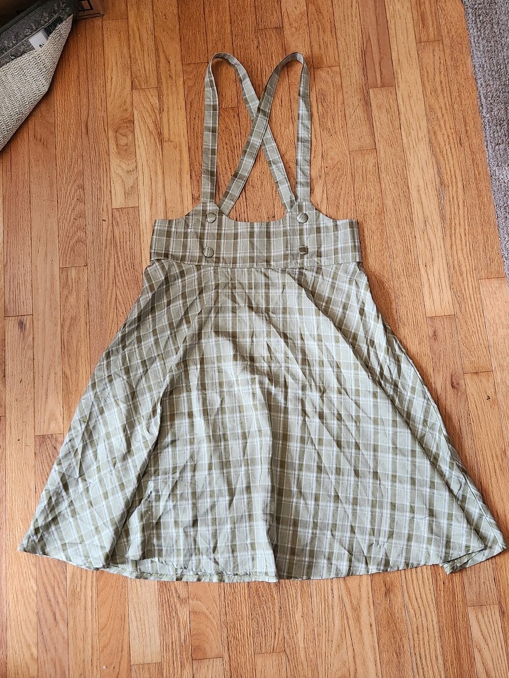 Sage Green Plaid Autumn Fall Overall Skirt Dress 1X